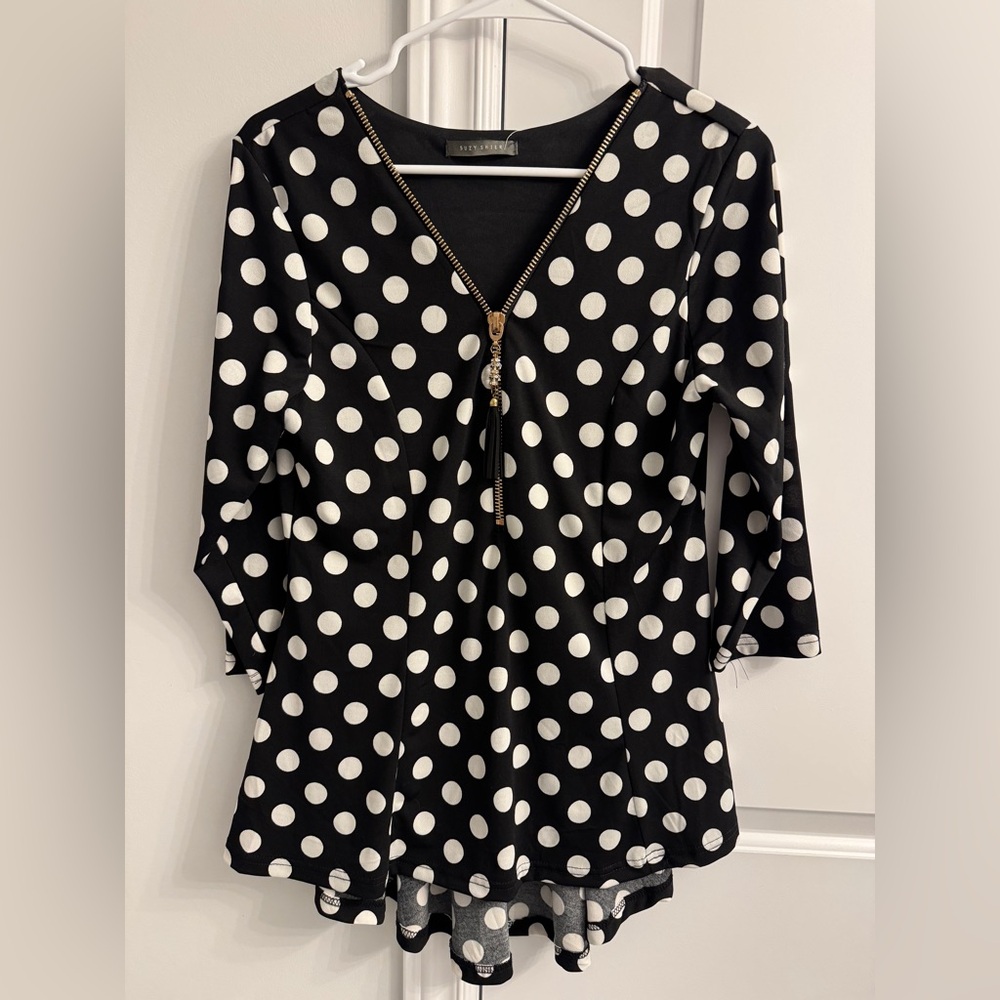 Lily White Black and White Polka Dot Blouse